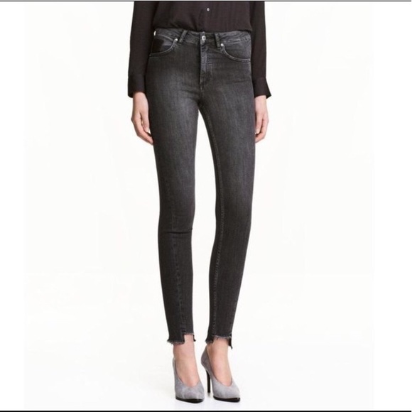 H&M Denim - H&M Black Step Hem High Waist Button Fly Jeans